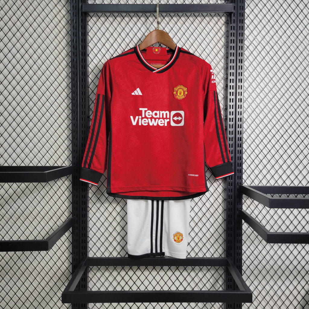 Manchester United 23-24 Home Stadium Long Sleeve Kids Kit